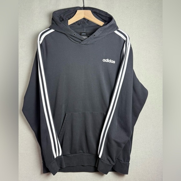 Adidas Men’s Essentials 3 Stripes Hoodie in Black and White size L - Picture 1 of 13